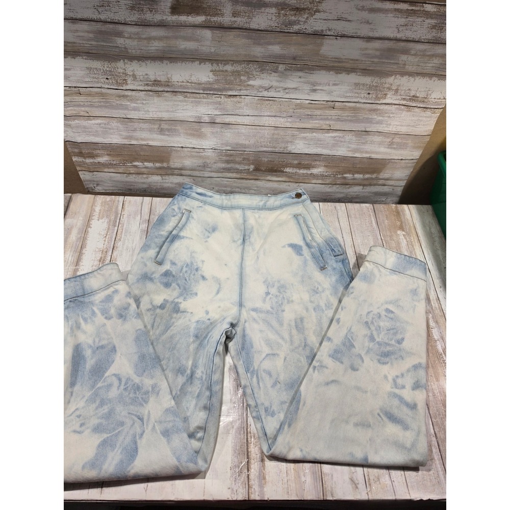 Sync Vintage Acid Wash High Waisted Tapered Jeans Blue White Size 10 TLC READ